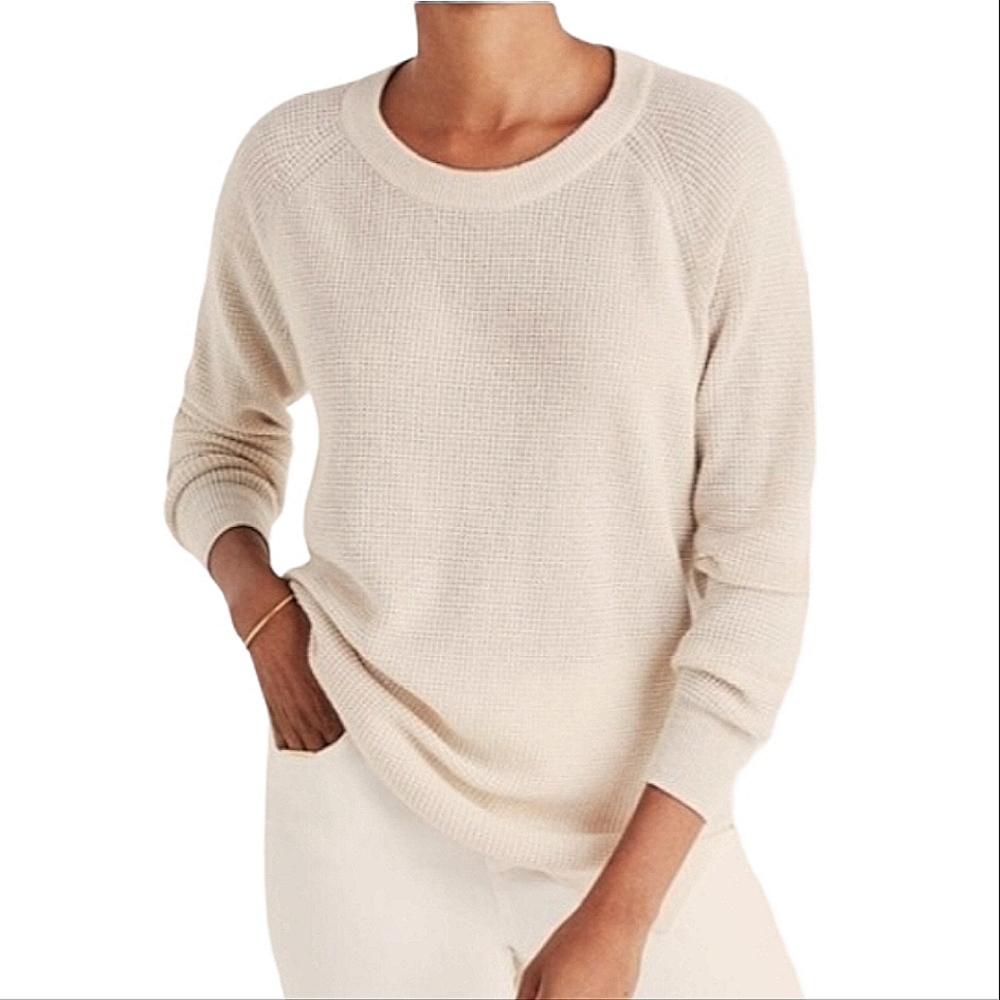 Madewell cream crewneck thermal knit lightweight sweater size XS